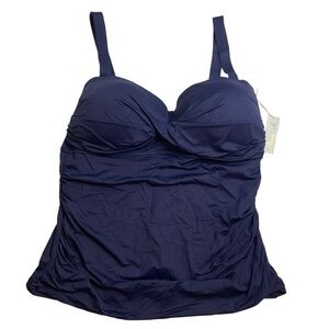 Anne Cole Signature Plus Size Live in Color Twist Bandeaukini Top Navy 20W New